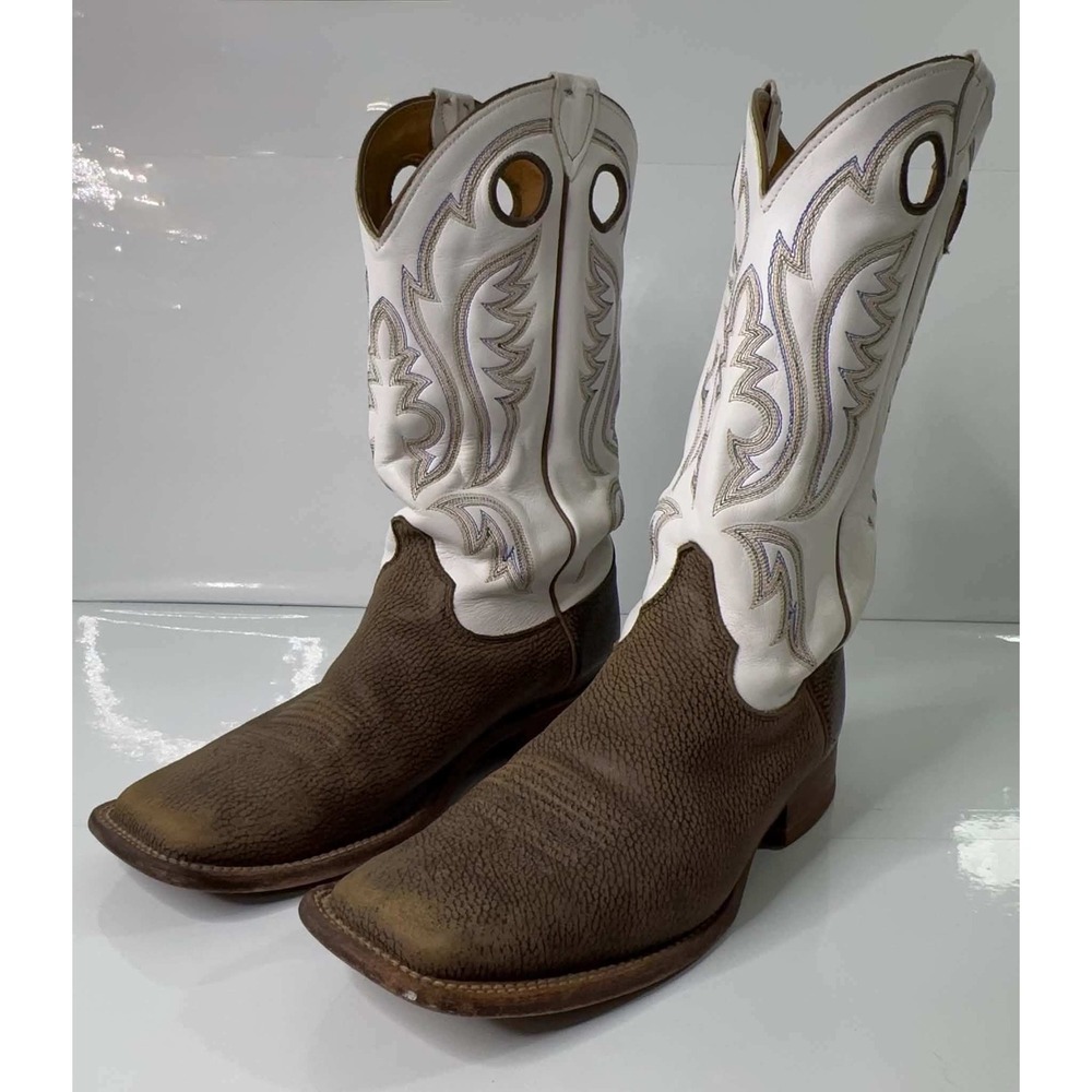 Justin Bent Rail BR305 Chocolate Bisonte Cowboy Boots Mens 9.5 EE White USA Made